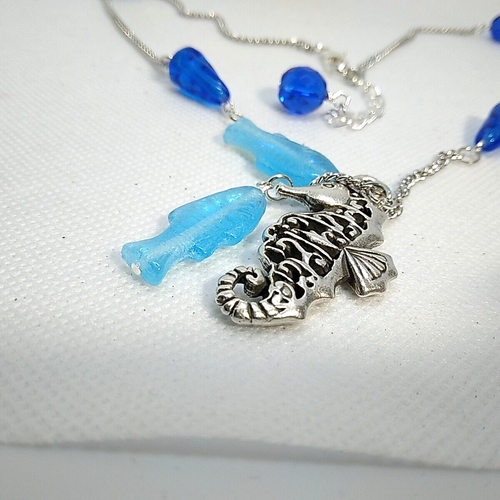 Beachy blau und silberfarben 22 Zoll Halskette Ohrringe Set mit Fisch und Stern... - Bild 8 von 14