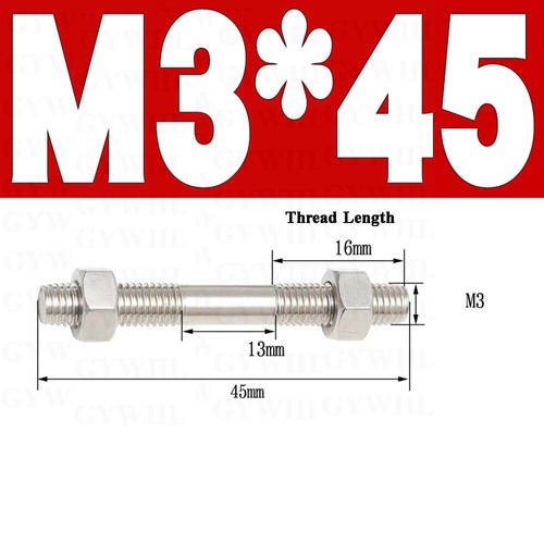 M3-M20 Double End Threaded Stud Bar Rod Bolts Screws With Hex Nuts A2 Stainless - Picture 12 of 254