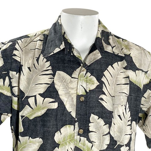 Cooke Street Hawaiian Shirt Large Floral Reverse Print Tropical Leaves Pale Blk
