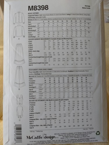 McCall's 1883 Series Historical Western Costume Vest Blouse Skirt Pattern M8398 - Picture 5 of 7