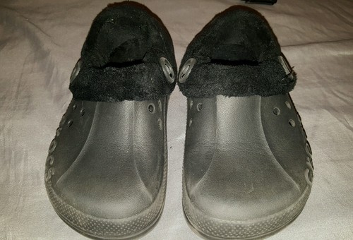 Crocs Mammoth EVO Clog Strapless Shoes Fur Lined Black  Sz 1 kids youth Nice - 第 1/4 張圖片