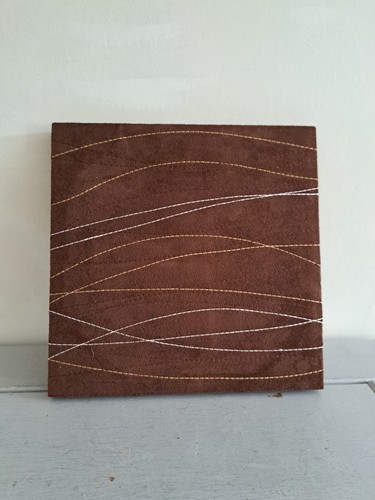 Pair of Embroidered Suede Effect Wall Hanging Canvases Brown & Beige 30x30cm - Picture 4 of 18