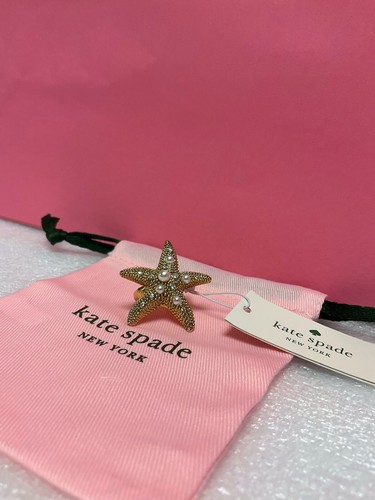 NWT Kate Spade SEA STAR Gold Plated Glass Pearl/Stone Starfish Ring Size 8 - Picture 7 of 12