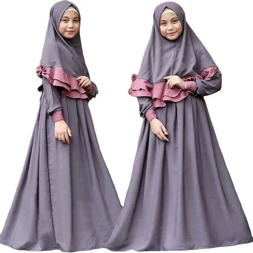 Girls Long Dresses Hijab Set Muslim Kids Abaya Dress With Jilbab Size 110 Pink - Picture 2 of 12