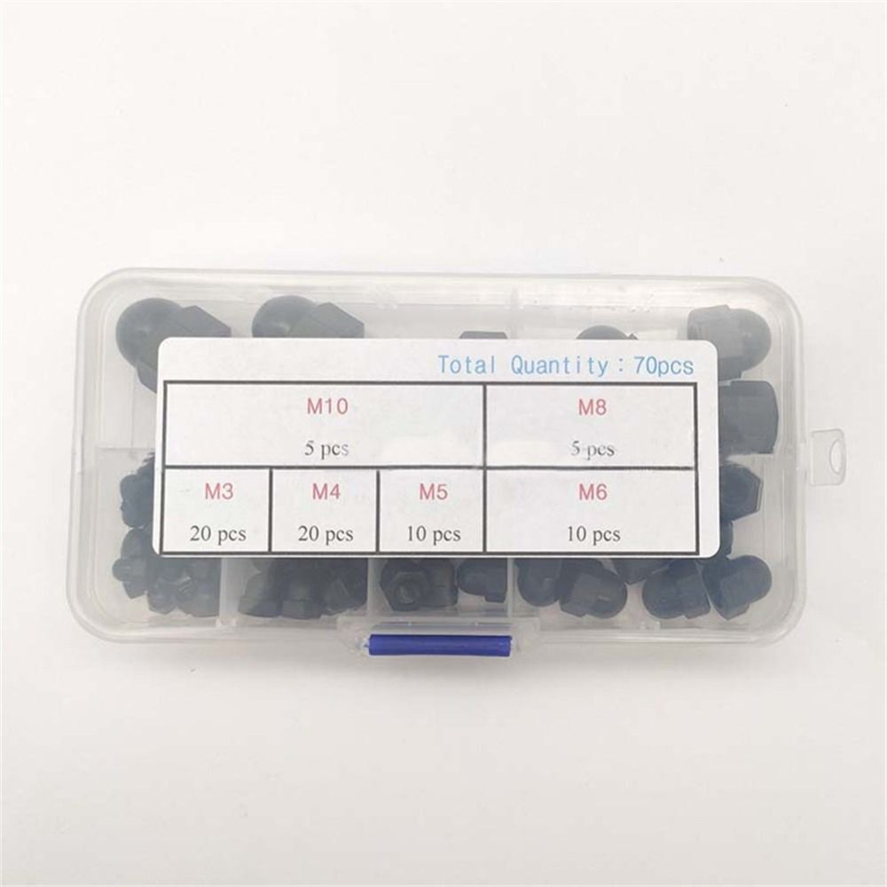 70Pcs M3/M4/M5/M6/M8/M10 Nylon Acorn Nuts Black Nut Caps for Bolt