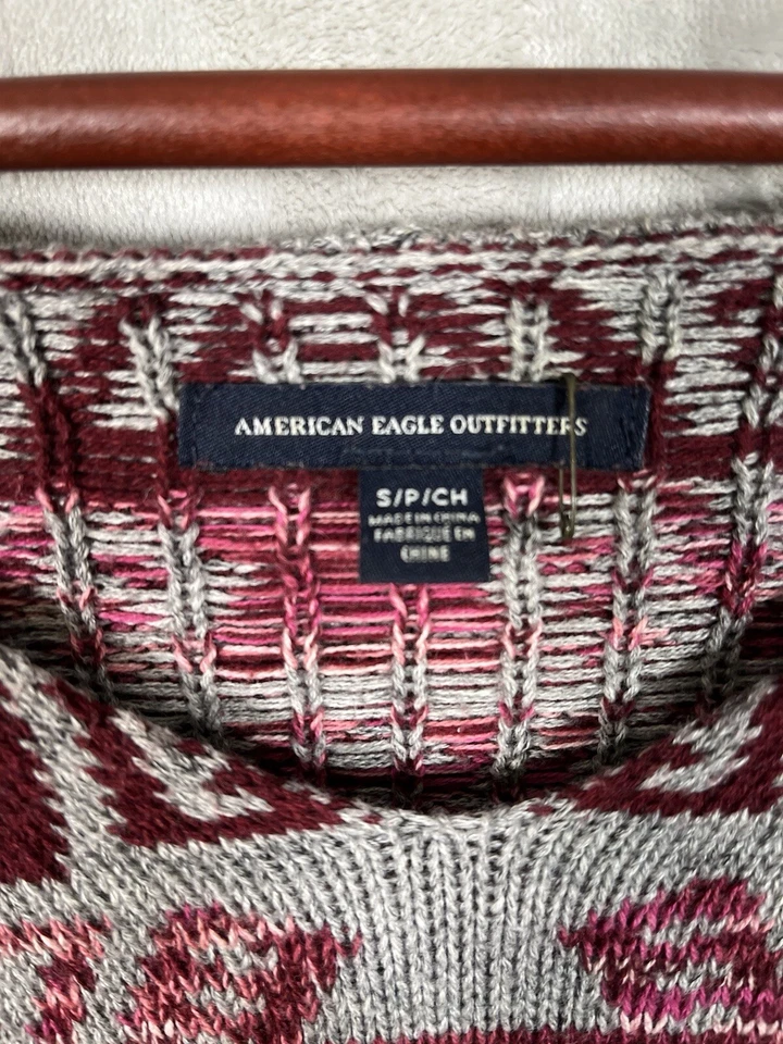 Suéter American Eagle Para Mujer S Gris Granate Rosa Azteca Suroeste Boho Con Capucha Foto 4 de 4