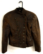 Vintage Retro Brown Soft Real Leather Multi Buttoned Embroidered Jacket Size 8