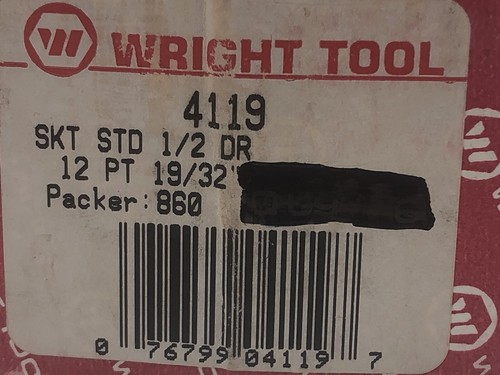 Wright Tool # 4119 19/32" - 1/2" Dr. 12 Pt. Std. Socket USA Made FREE SHIPPING - Picture 8 of 8