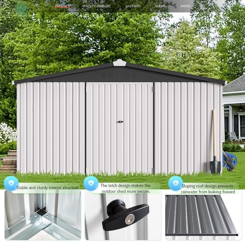 Metal Storage Shed for Ourdoor Steel House Tools Shed w/Lockable Door Yard Patio - Picture 181 of 209