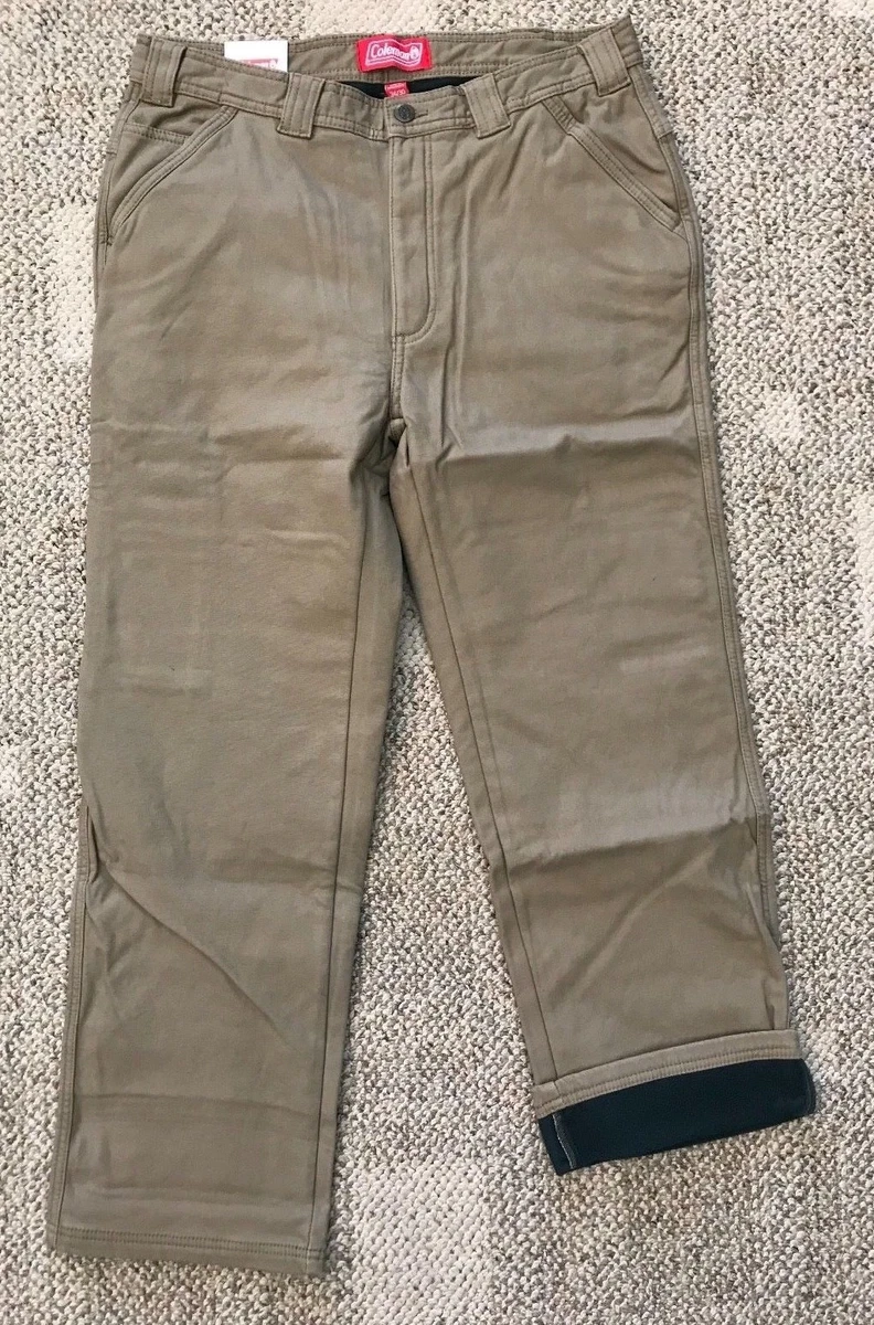 Mens Coleman Fleece Lined Carpenter Work Pants Khaki Tan Size 34 X 30  Stretch