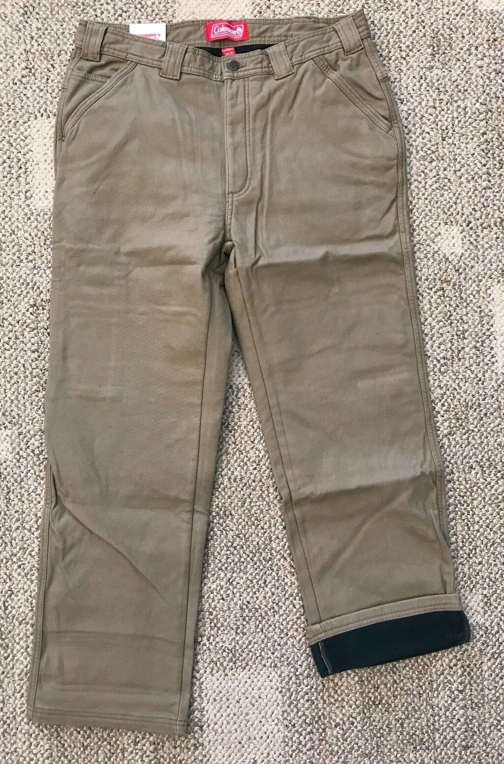 COLEMAN Fleece Lined Pants Mens Actual 38x29 Carpenter Insulated Tan/Brown  Pants