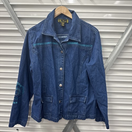 Vintage Jeansjacke Mirasol XL verziert bestickt jeansblau geblümt