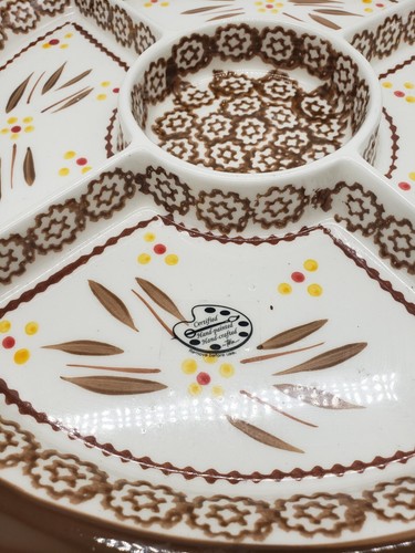 Temp-tations Old World by Tora Brown Leaf Divided Snack Chip Dip Tray Cake Plate - Picture 3 of 4