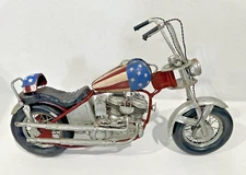 GSC Handmade 13" Tin USA Flag Harley Motorcycle Model 15720 New  in Box