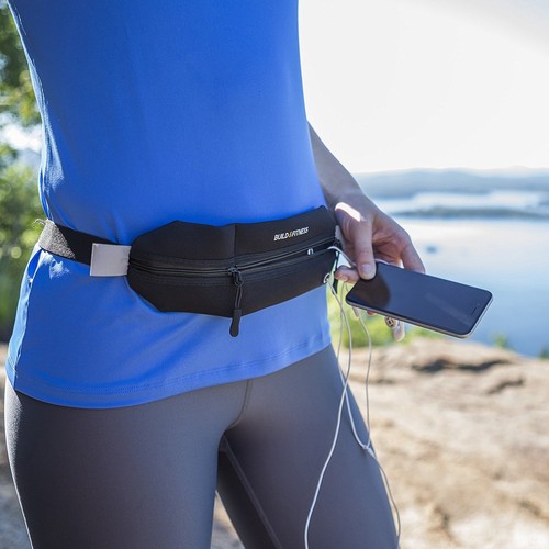 Lightweight Running Belt Neoprene Waterproof Reflective 2 Zippered Pockets NEW - Picture 3 of 10