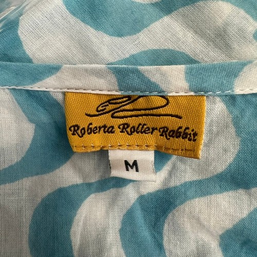 Roberta Roller Rabbit Womens Pullover Cotton Top Size M Teal White Tunic V Neck - Picture 3 of 8