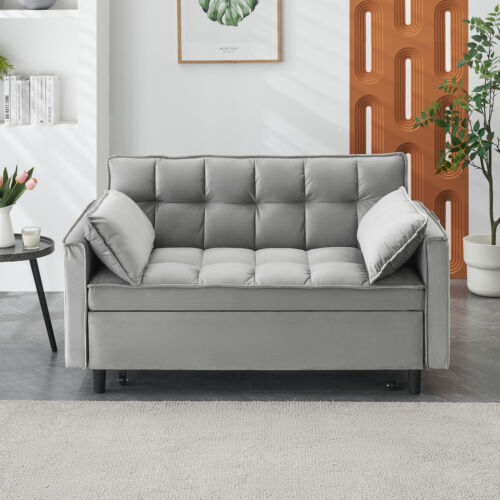 Modern Velvet Loveseat Futon Sofa Couch Pullout Bed,Small Love Seat Lounge Sofa