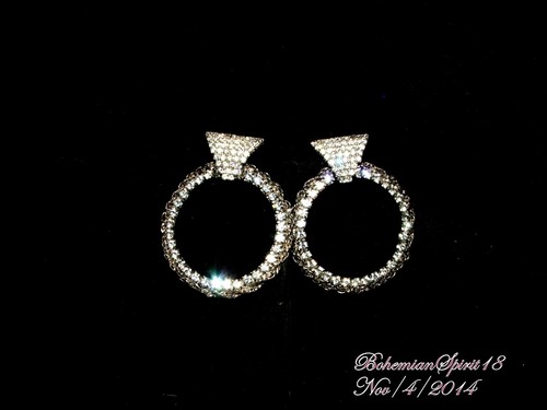 VINTAGE ESTATE RETRO HIGH END LONG CLEAR RHINESTONE HOOP PIERCED EARRINGS - Picture 5 of 5
