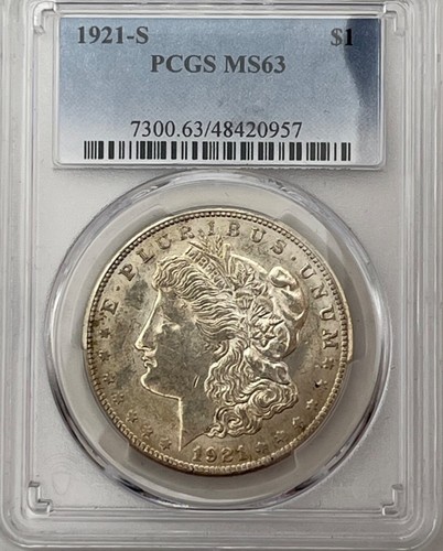 1921 S MORGAN SILVER DOLLAR PCGS MS63 0957 - Afbeelding 2 van 3