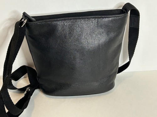 Wilsons Maxima Minimalist Black Leather Crossbody Bag Small Purse Nylon Strap - Bild 2 von 14