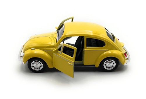 Modellauto VW Käfer Beetle 1:34-39 Gelb Miniatur Fahrzeug - Picture 2 of 4