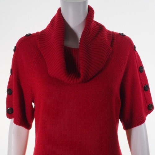 Design 365 Suéter Mujer Talla Mediano Cuello Rojo Botones Mangas Cortas - Imagen 3 de 10