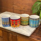 Ceramic Succulent Cactus Indoor Pot Red Blue Yellow Mandala Pattern ~ Set of 4