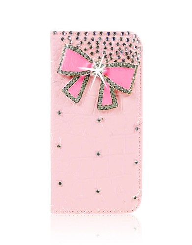 Leather Bling Bow Glitter Wallet Book Case Cover For Samsung and iPhone Models - Picture 6 of 8