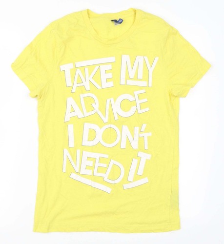 H&M Herren-T-Shirt gelb Baumwolle Größe S Rundhalsausschnitt - Take My Advice I Don't Need It