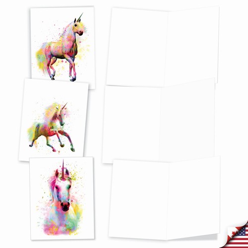 20 Assorted Blank Cards (10 Designs, 2 Each) - Rainbow Unicorns AM6748OCB-B2x10 - Picture 5 of 6