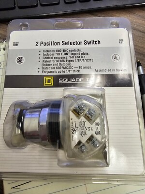 Square D/ Schneider Electric 9001 AS1 2-position Selector Switch indoor/outdoor