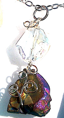 Rainbow Aura Agate Nugget  Crystal Pendant boxed Gift joy friendship  E5