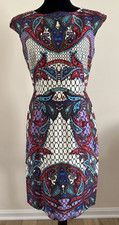 David Meister Sz 4 USA Paisley Printed Cap Sleeves Back Hidden Zip Dress Womens