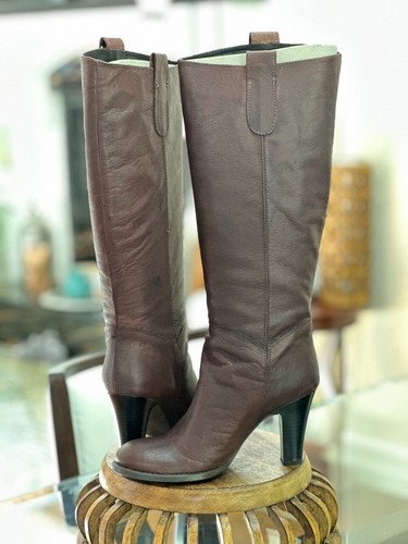 Franco Barbieri Italian Leather Knee High Brown Boots – Block Heel Classic Style - Picture 4 of 4