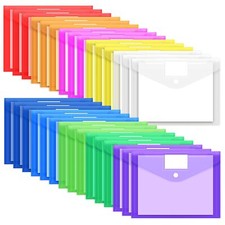 30 Pack 10 Color Plastic Envelopes A4 Poly File Folders with Label Pockets