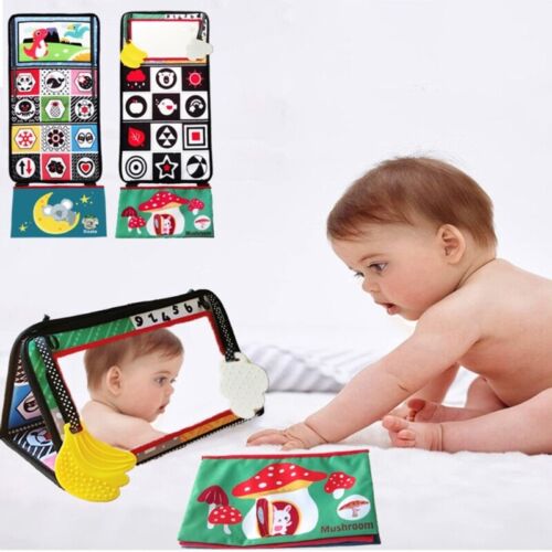 Tummy Time Mirror Toy Cloth Book with Teether Sensory Toy - Picture 4 of 8
