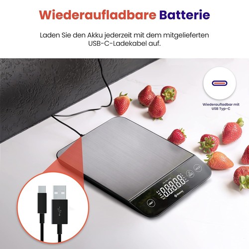 ETEKCITY Küchenwaage digital, USB-Aufladung, wasserdichte 10KG Waage mit LED-Dis - Bild 8 von 11