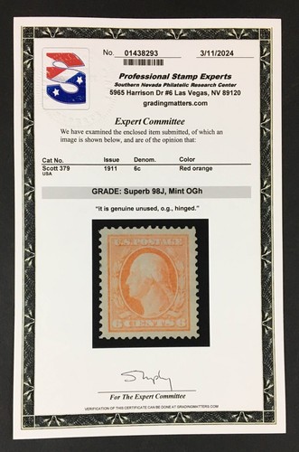 MOMEN: US-BRIEFMARKEN #379 NEUWERTIG OG LH PSE BEWERTET CERT SUP-98J SET #88864 - Bild 3 von 3