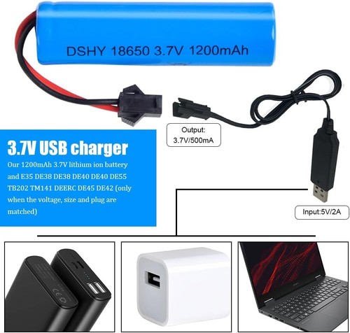 4x Batería 3.7V 1200mAh y Cable USB para DE45 DE42 1:14 SM-2P - Azul - Imagen 5 de 8