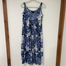 Lola P Women Blue Floral Cotton Rayon Tiered Maxi Dress Petite Small Boho Casual