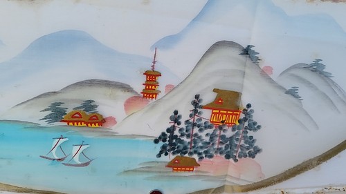 Dipinto su seta rotonda -Paesaggio e fiori 画在圆形丝绸-山水和花 m6 - Foto 3 di 6