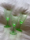 Antique Depression Green Uranium Glass, Wine Glasses Set of 3