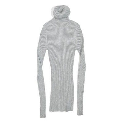 EXPRESS Damen Silber Geripptes Top Langarm Rollkragen S Slim Fit
