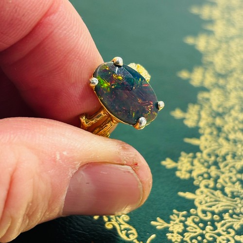 Black Ethiopian Opal Twig ring Size O in 925 silver 24k Vermeil gold plated - Picture 8 of 8