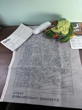 Artcraft Concepts Needlepoint Yarn Canvas 5508 Child On Swing Tree Little Girl