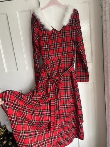 Size 20 Red Tartan Dress Dip Hem Longer Back Grunge Punk Alternative xmas - Picture 4 of 14