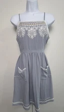 Tulip B Womens Size M Soft Gray White Embroidered Detail Festival Dress 
