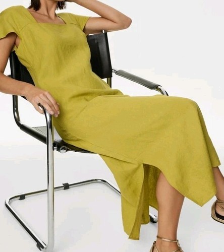 M&S AUTOGRAPH Pure Irish Linen Square Neck Midaxi Dress Size 14 BLACK - Picture 12 of 12