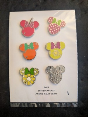 Complete 2017 DLR Minnie Fruit Icons Hidden Mickey Pin Set w/ Chaser Pin