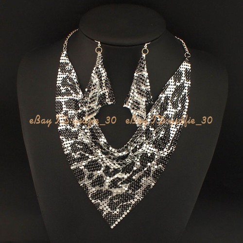Mode Damen Legierung Kragen Statement Anhänger Latz Halskette Haken Ohrringe Sets - Bild 8 von 8